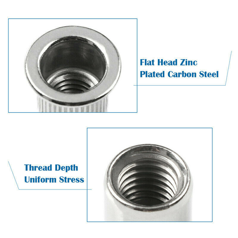150PCS Rivet Nuts Kit Stainless Steel Flat Head Threaded Insert Nutsert Set US