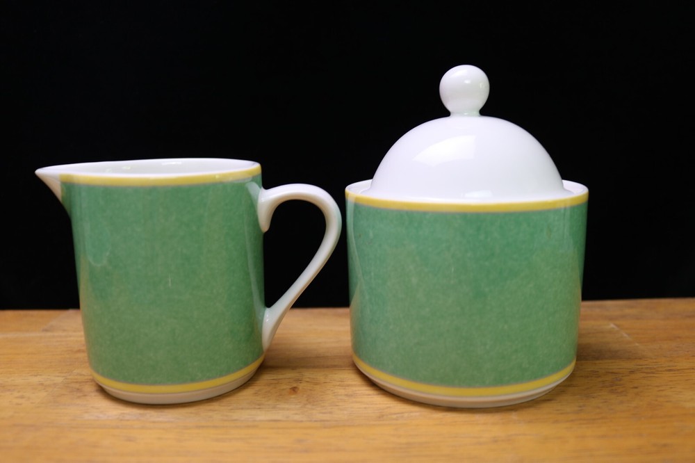 Fitz & Floyd Correlations Green Creamer & Sugar Bowl