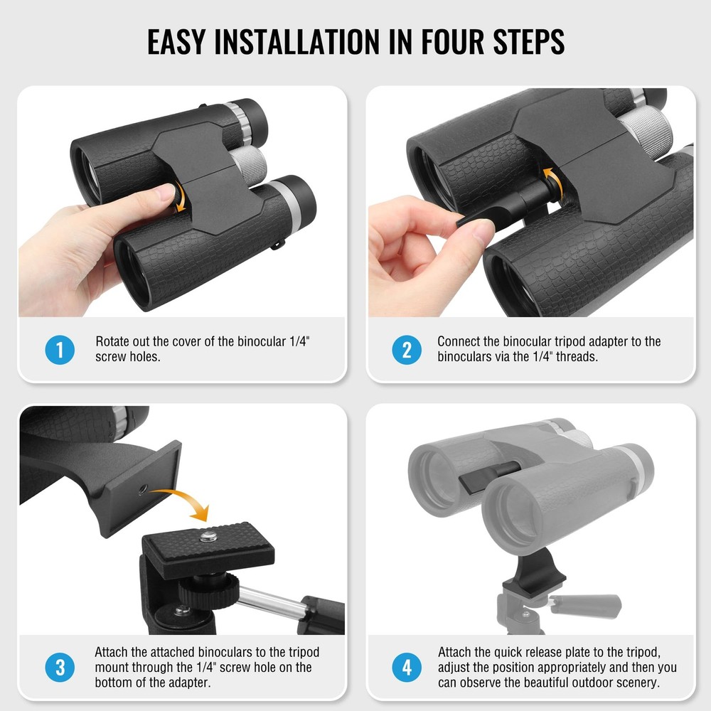 Alstar Binocular Tripod Adapter with Quick Release 1/4 Inch Threading Black