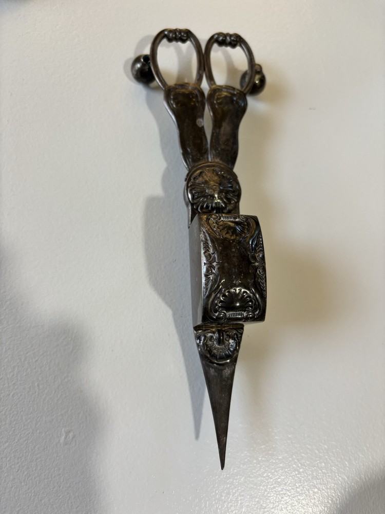 Antique Candle Snuffer And Silver Plate Dish