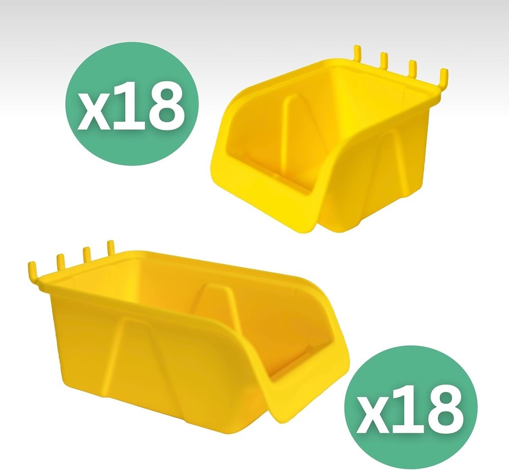 36 Pack Pegboard Storage Bins Kit Medium & Large Yellow Organizer