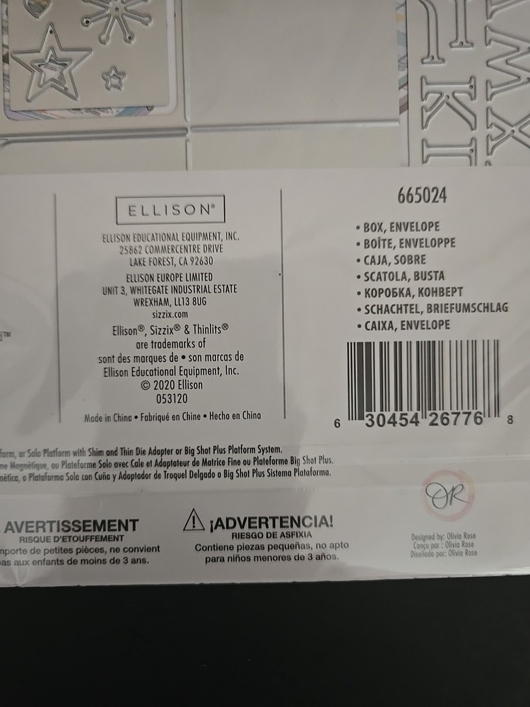 Sizzix Thinlits Box, Envelope - Olivia Rose,10 Die Set, Alphabet Too,NIP, 665024