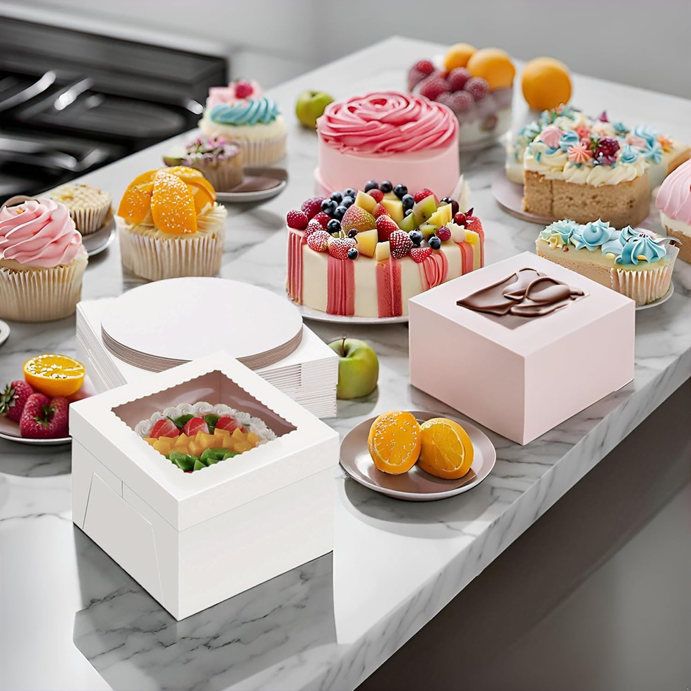 20-Pack 12x12x6 Cake Boxes & Boards White Sturdy Dessert Packaging Display