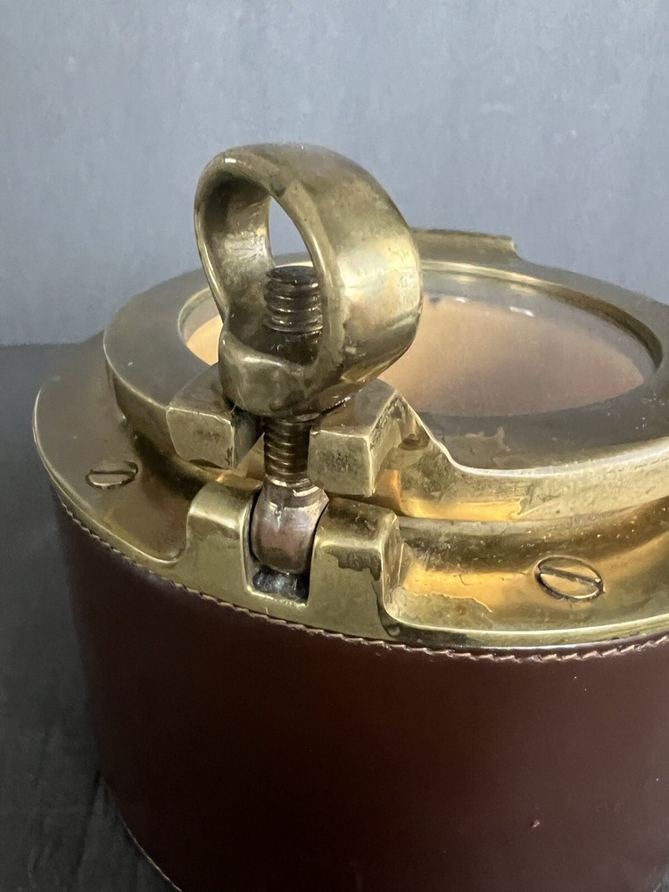 1960s leather and solid brass porthole box made in England