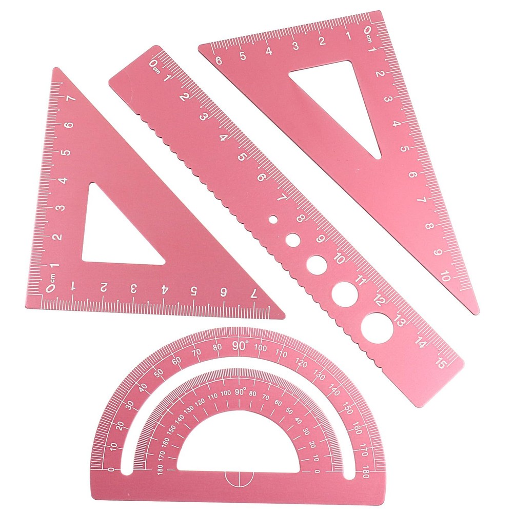 4 Pcs Triangular Scale Ruler Set Aluminum Alloy Triangular Ruler Set Metal Dr...