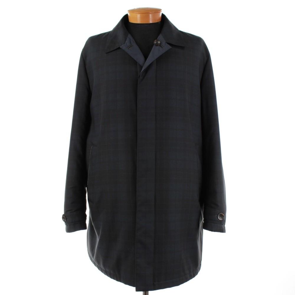 Canali Polyester Reversible Button Front Jacket Size 58 (3XL US) In Blue / Plaid