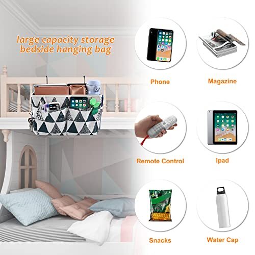 Bedside Caddy Bedside Storage Bag Hanging Organizer for Bunk, Blue Triangle