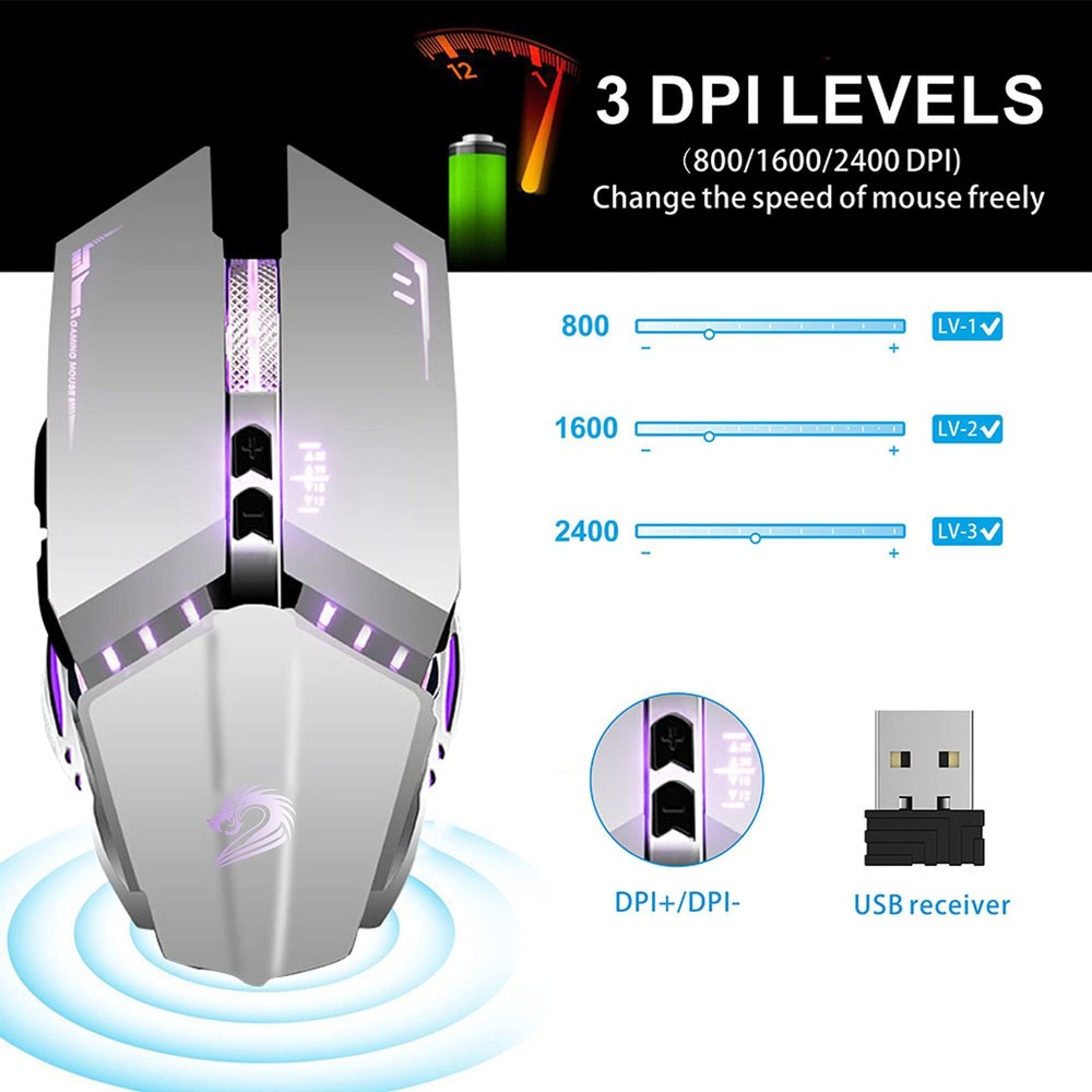 T12 Wireless Gaming Mouse Rechargeable 2.4G Silent Optical Wireless Computer ...