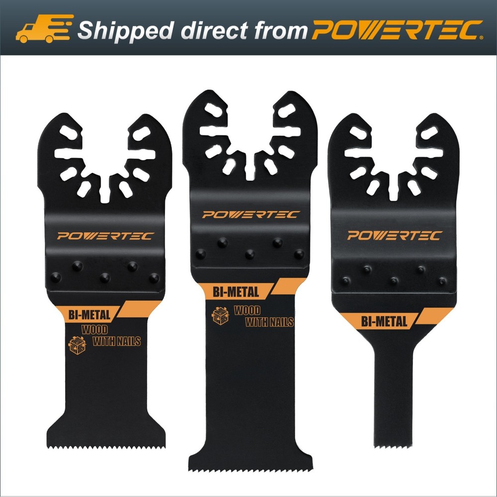 POWERTEC Oscillating Tool Blade Set 3pc Bi-Metal Multi Tool for Wood Cutting