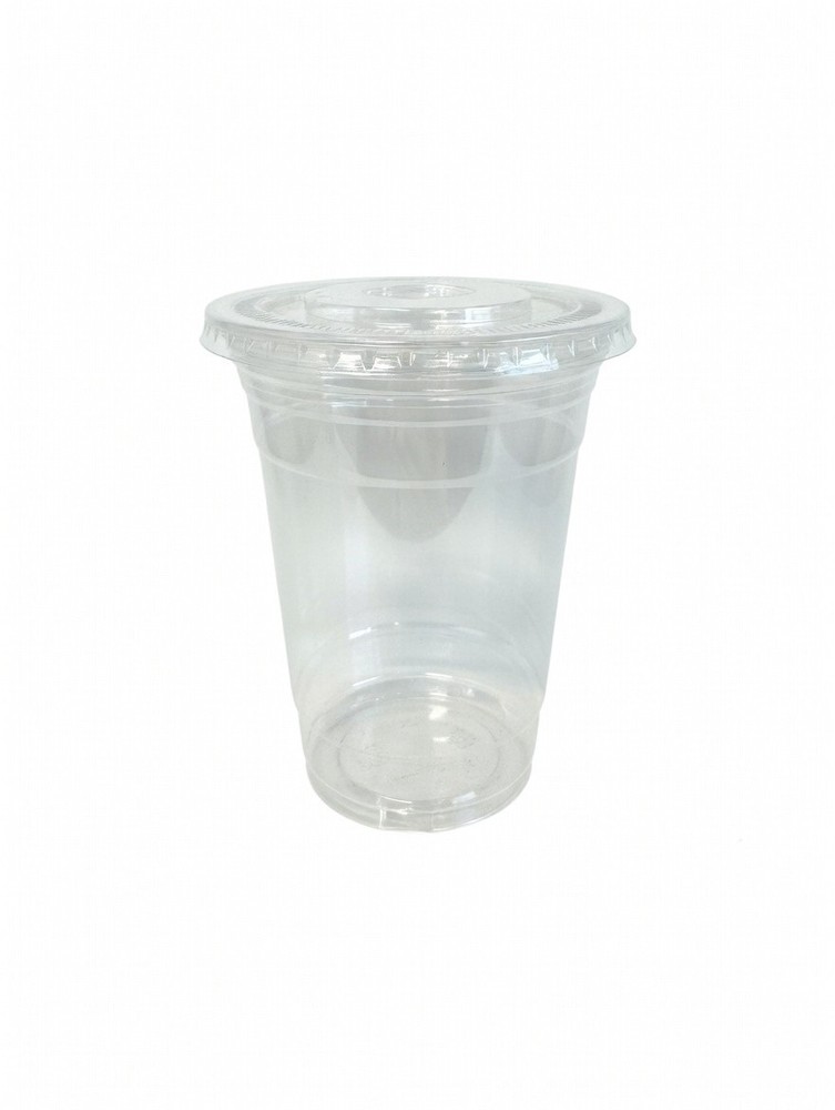 100 Sets PET Plastic Cups with Flat Lids 16oz, 20oz, 24oz