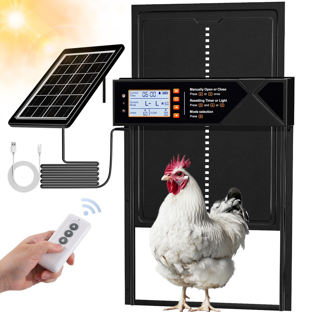 Solar Automatic Chicken Coop Door Opener w/Timer Light Sensor Remote Control US