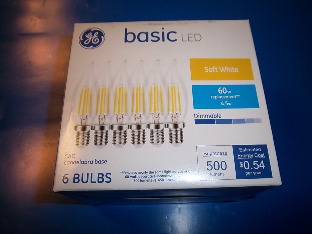 NEW GE Basic 60-Watt EQ E12 Base CAC LED Soft White Dimmable Light Bulb 6 BULBS