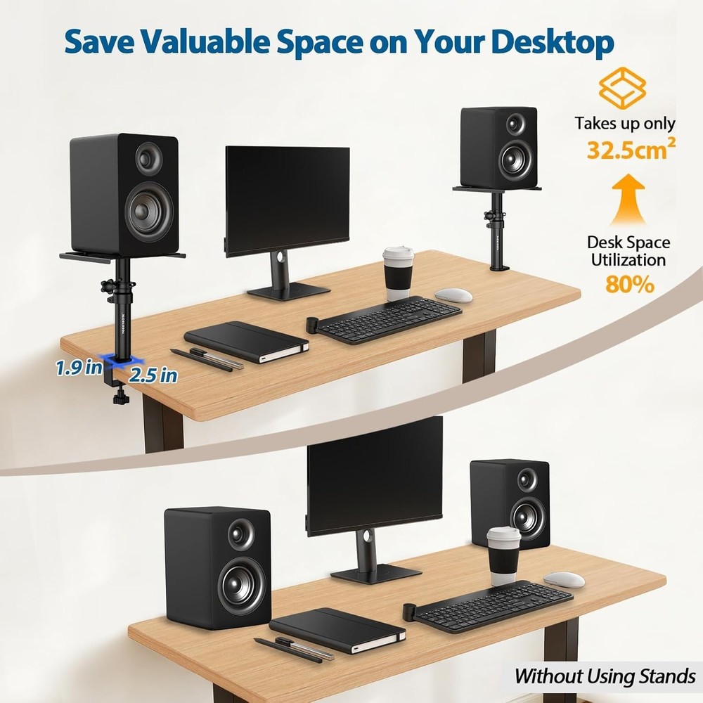 Short Studio Monitor Stands, Height Adjustable (2 Pack)