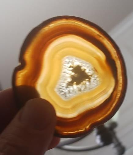 NICE SLICED POLISHED AGATE SLICE BANDED DISPLAY PIECE 2.5" ACROSS