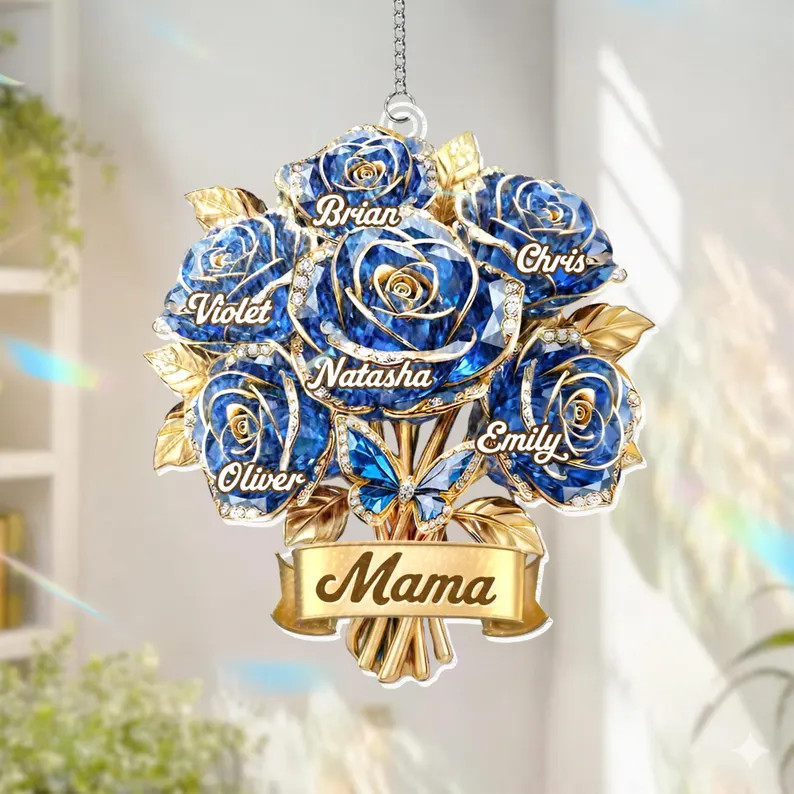 Personalized Mama Blue Rose Suncatcher Acrylic Window Decor
