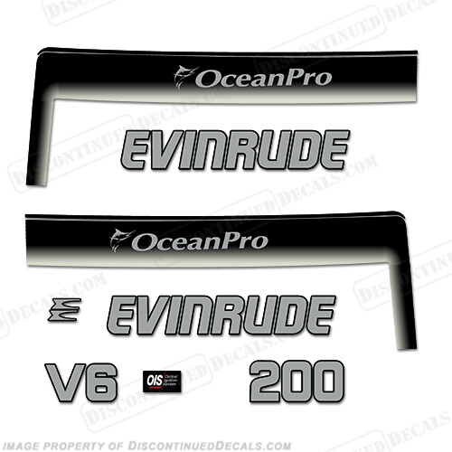 Fits Evinrude 200hp Ocean Pro Decals - Custom Silver/Black