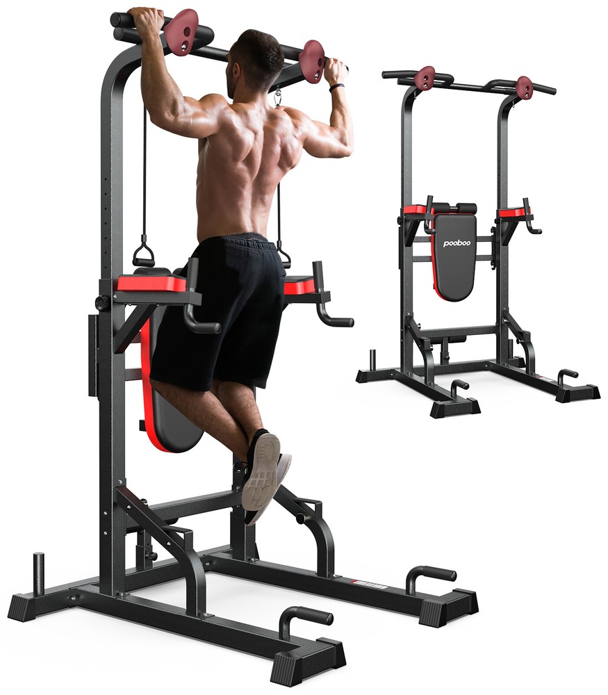 Multifunction Power Tower Dip Station Pull up Bar Power Rack with Incline Bench