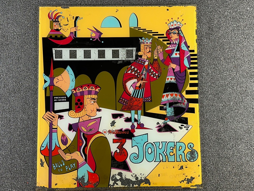Williams 3 Jokers Pinball Machine Game Backglass ORIGINAL