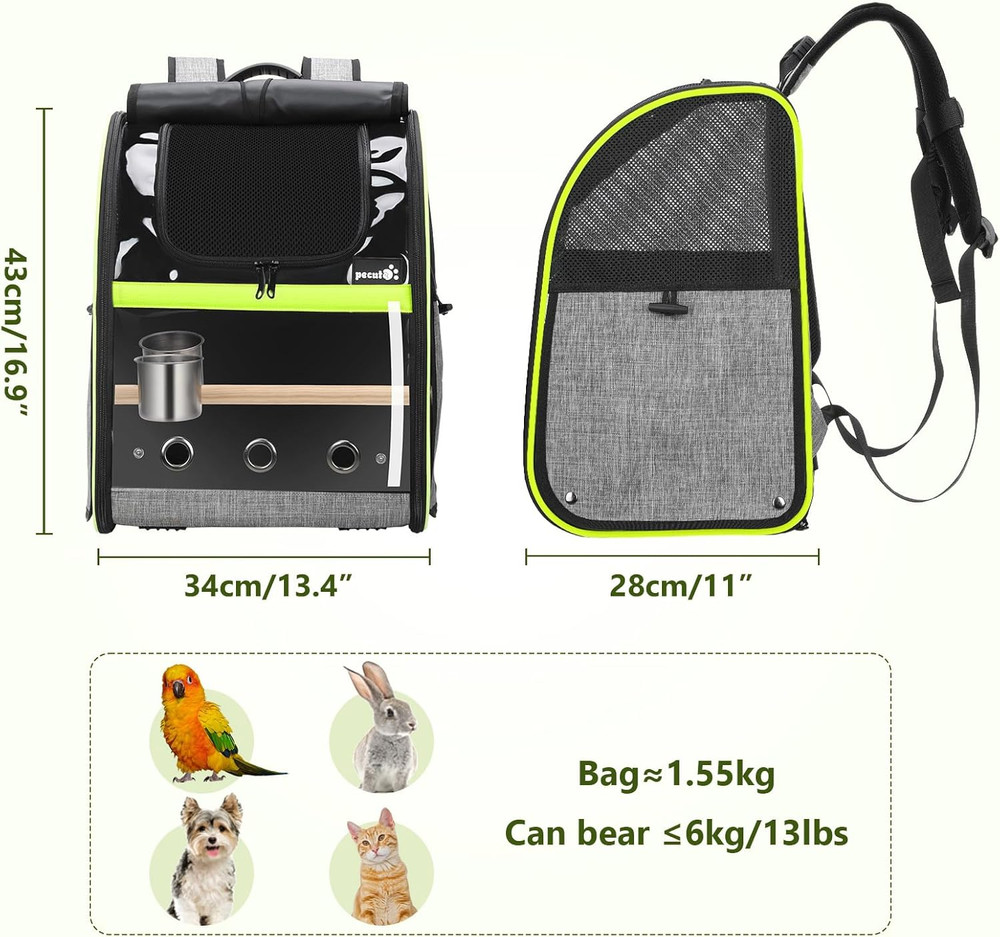Bird Carrier Backpack, Parrots Bird Backpack with Visible Window, Adjustable Hei