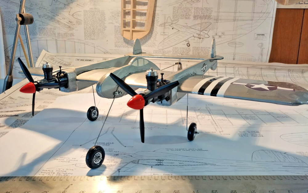 Control Line Model Airplane Cox 049 P38 Lightning Almost Ready To Fly