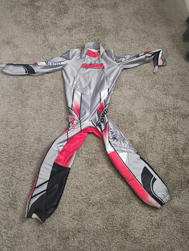 Schneider Anzi Besson Downhill Skiing Race Suit Silver Red Black Size 40 MPN 059