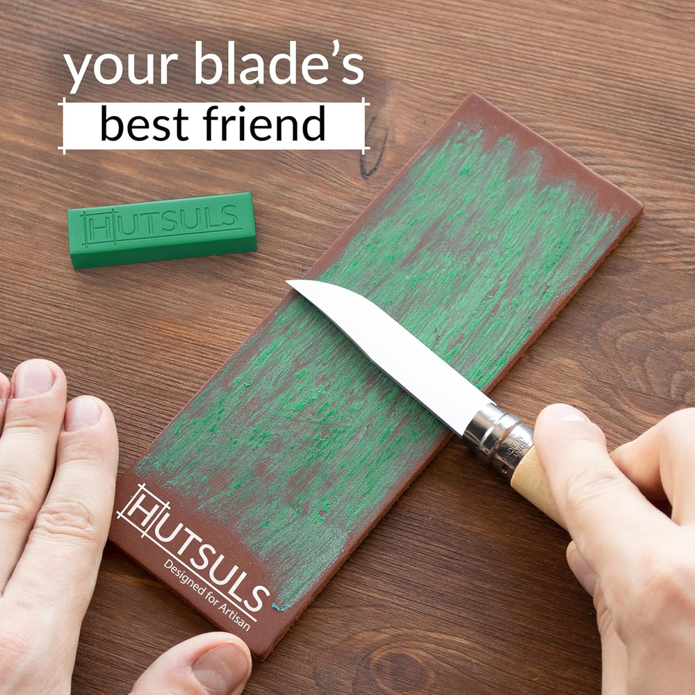 Brown Leather Strop with Compound - Get Razor-Sharp Edges with Stropping Kit, Gr