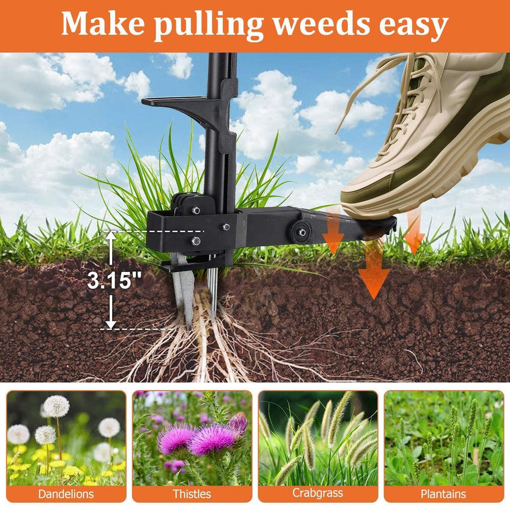 Weed Puller Tool with Long Handle, 43Inch Stand Up Weeder Hand Tool, Easily R...