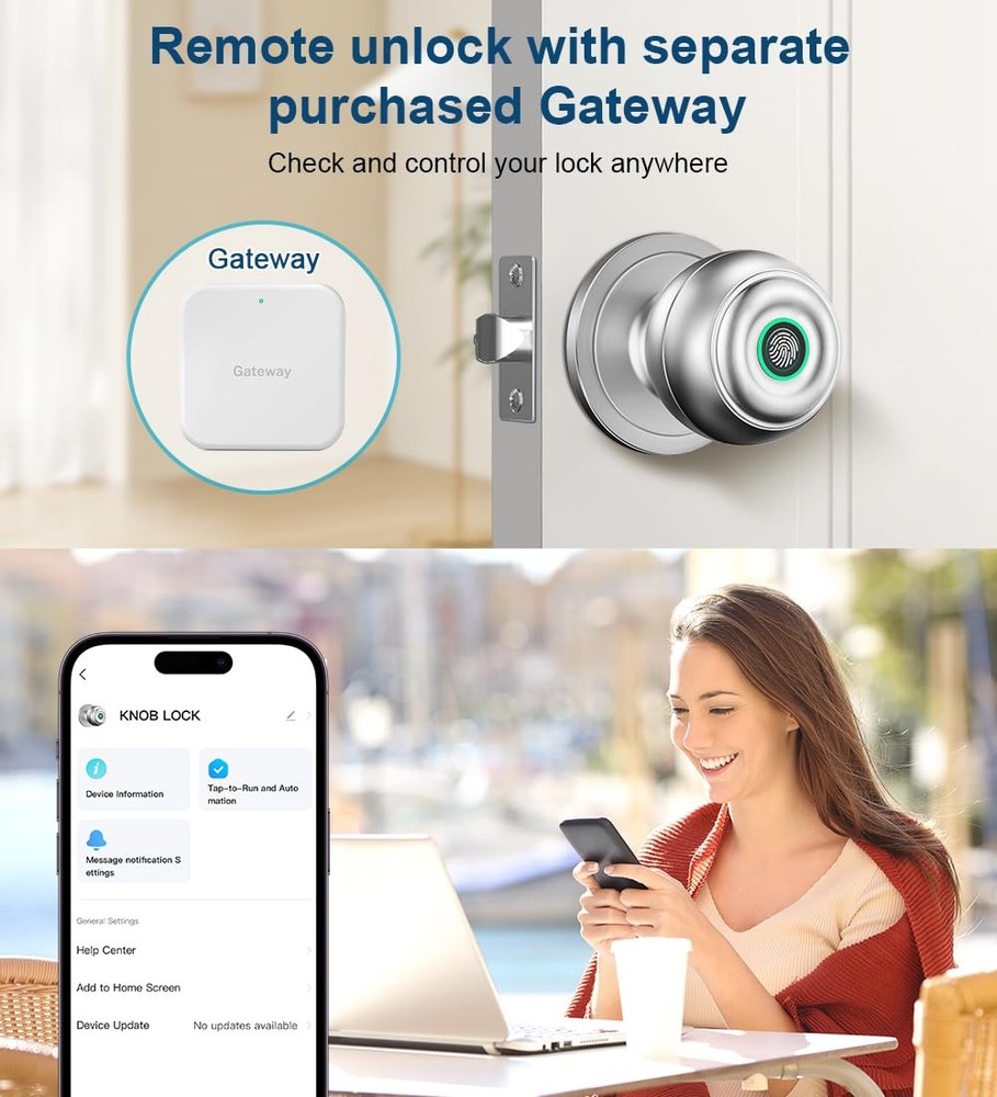 KLLOQUE Fingerprint Door Lock, Smart Knob 1 Piece, Silver
