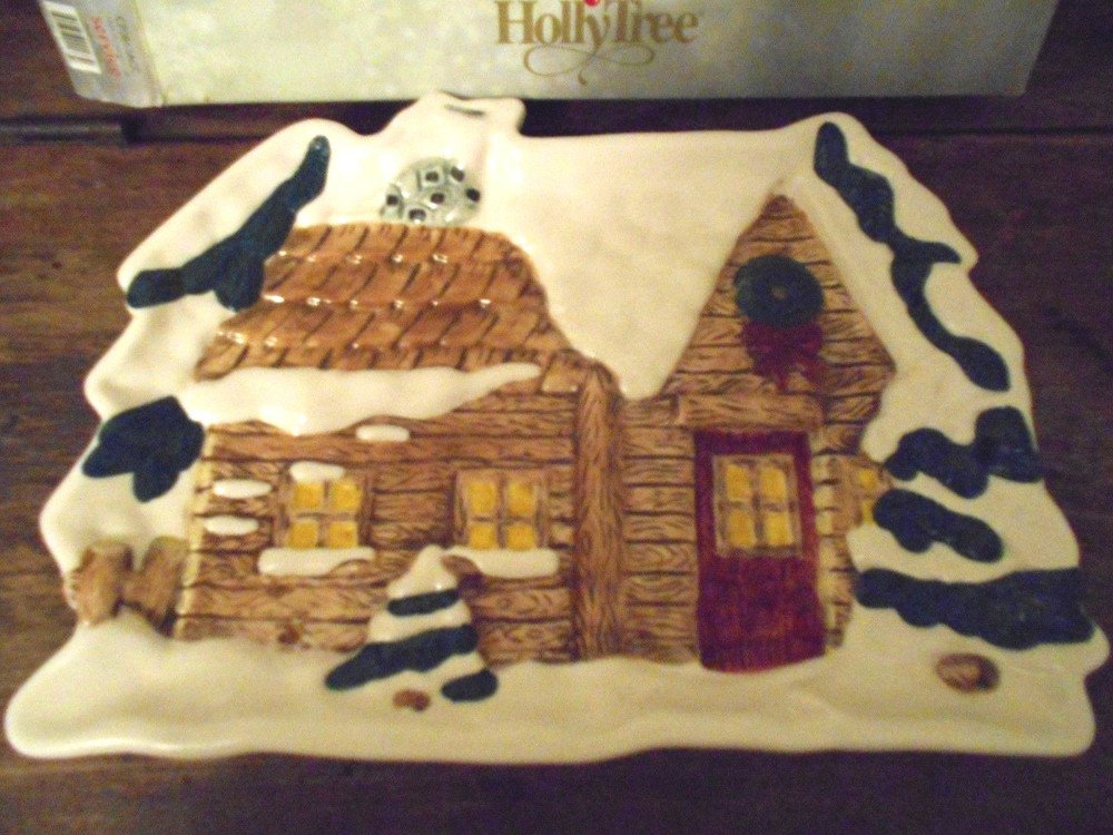 HOLLY TREE CHRISTMAS LOG CABIN PLATTER