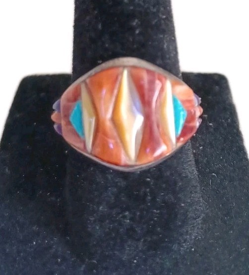 Southwestern Style Multiple Stone Ring. 925 Silver Size 7 New