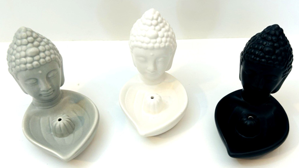 3 Ceramic Buddha Figures Incense Burner Holders