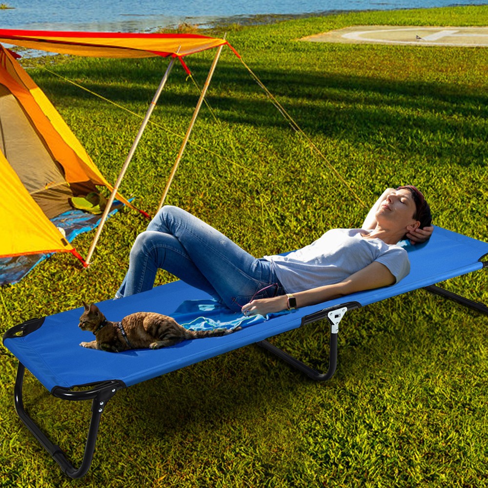 Blue Folding Camping Bed Outdoor Military Cot Sleeping