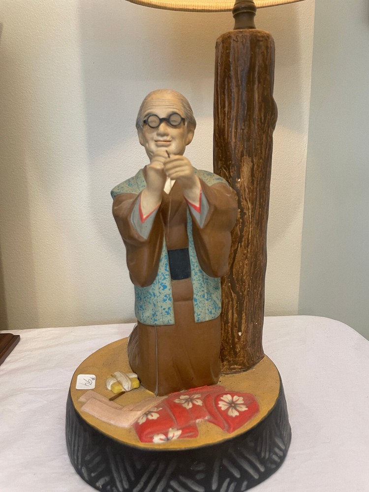Japanese Ceramic Table Lamp,  Woman Threading Needle