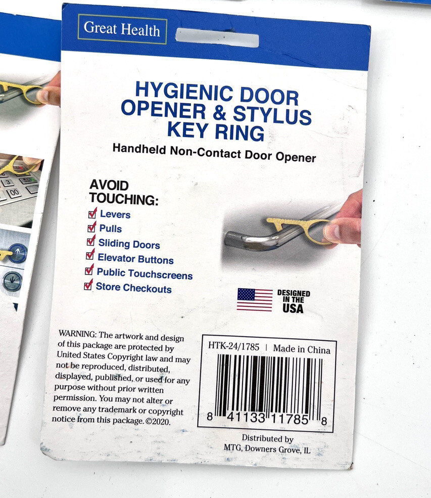 Door Opener Tool Brass Metal Hook Keychain No Touch Touchless Avoid Germs 6 PACK