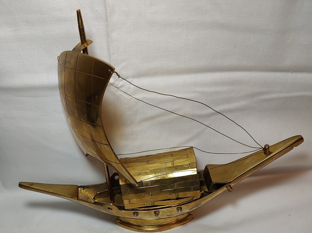 Solid Brass Junk Ship Sculpture 11" Unusual!