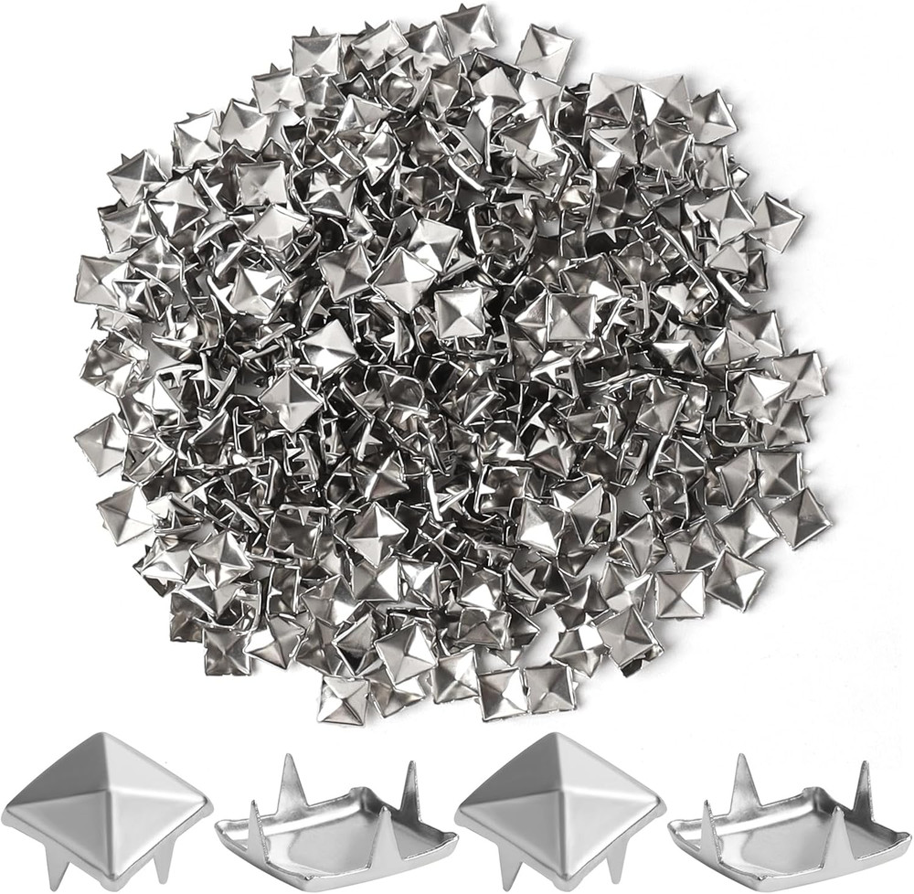 1000 Pieces 10Mm Silver Studs for Clothing and Crafts - Square Spikes
