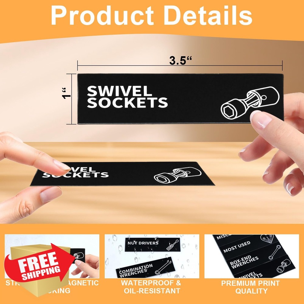 90pc Magnetic Toolbox Labels 3.5x1 Tool Chest Drawer Organizer