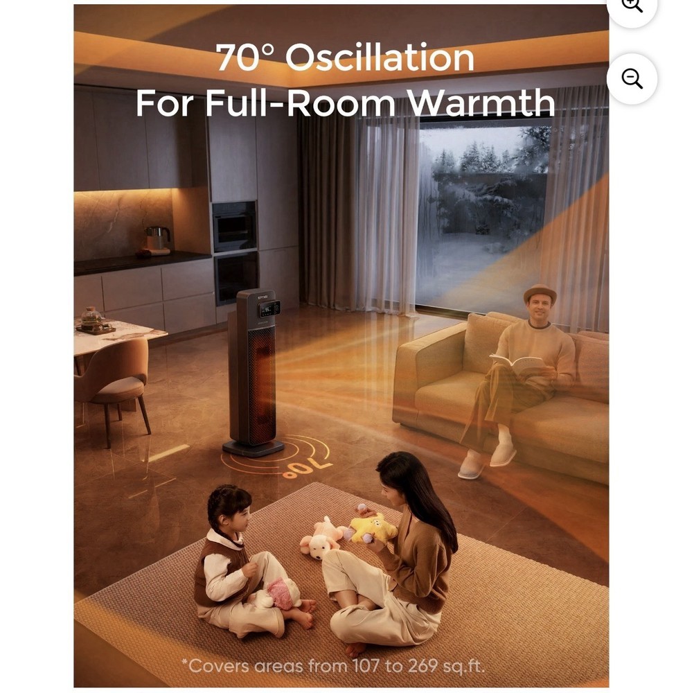 Space Heater 24” 1500W Oscillating Electric Tower With Remote Control
