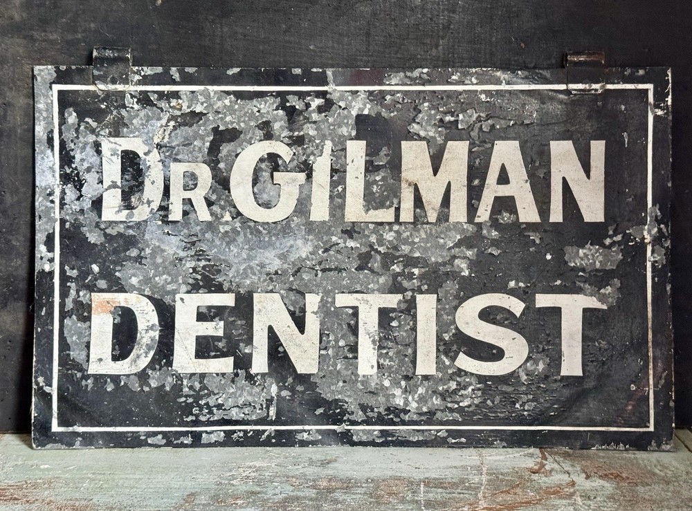 vintage double sided Hand Painted Galvanized Sign
