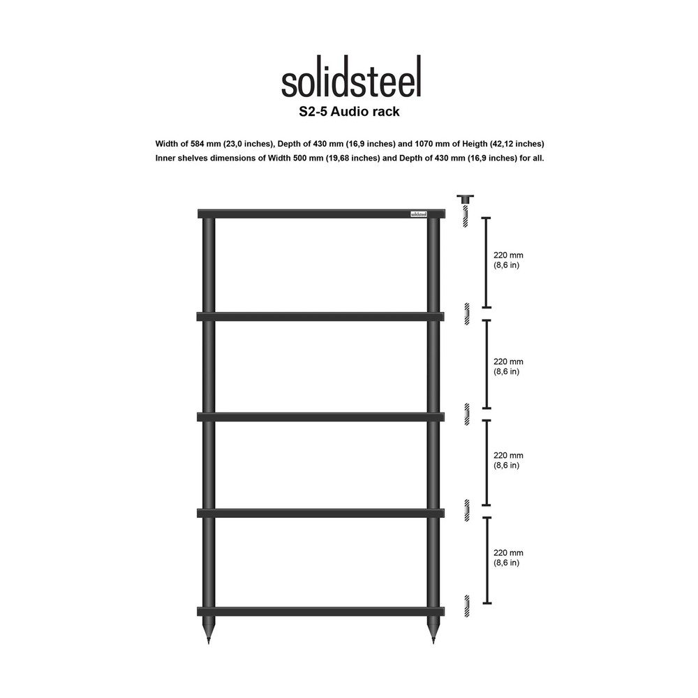 Solidsteel S2-5 Five-Shelf Audio Rack - Black