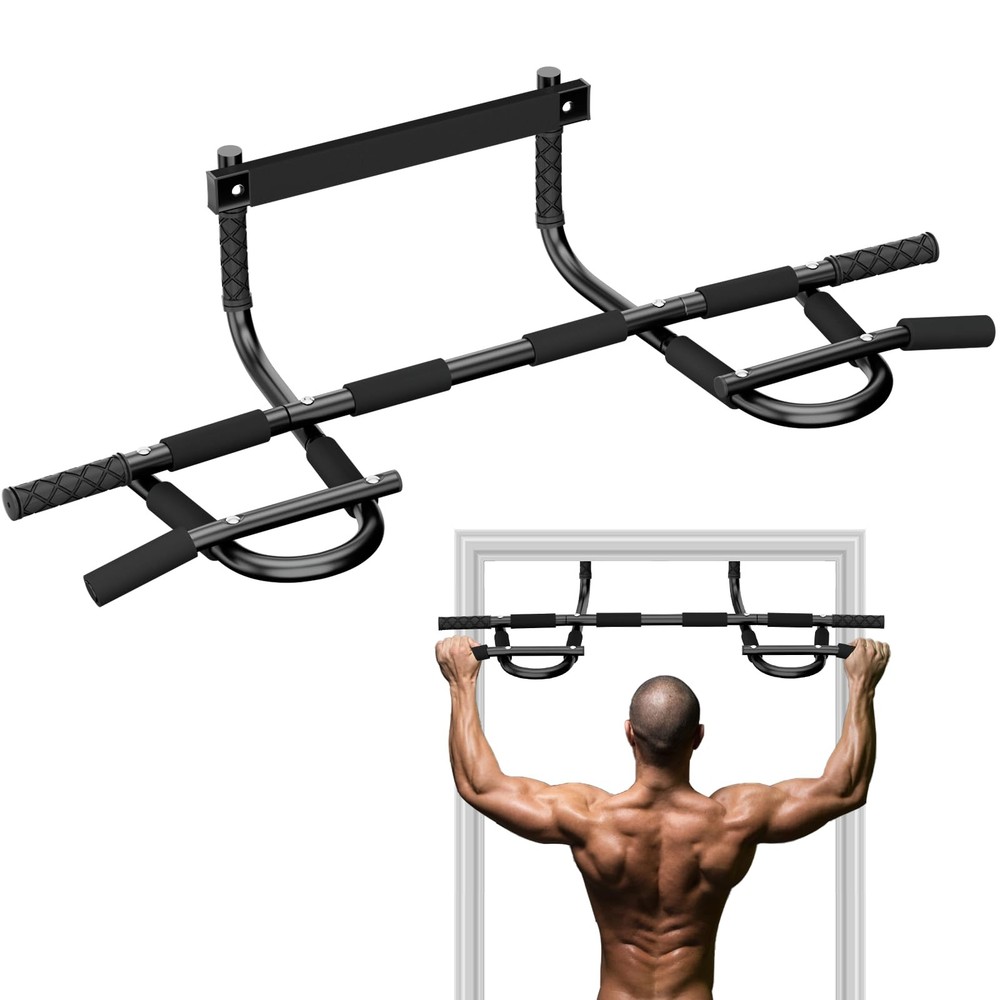 Multi Grip Pull Up Bar for Strength Training - Door Frame Wide Pull-up Black