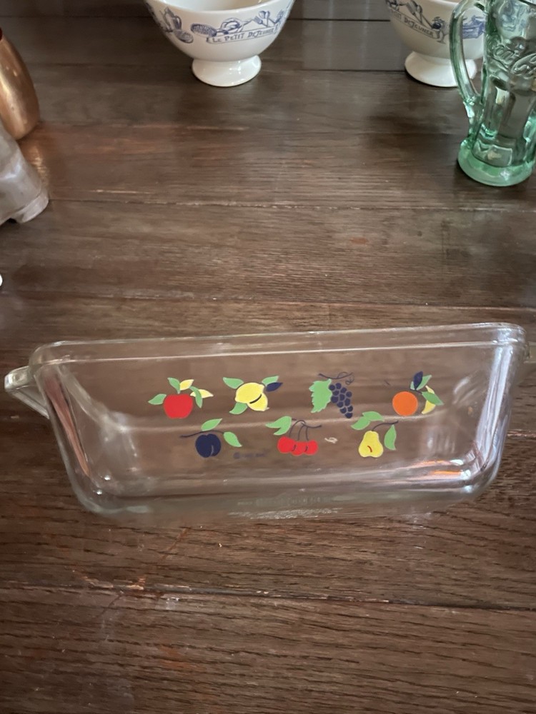 Glass Loaf Dish Rectangle with Multicolor Fruit Pattern, Clear