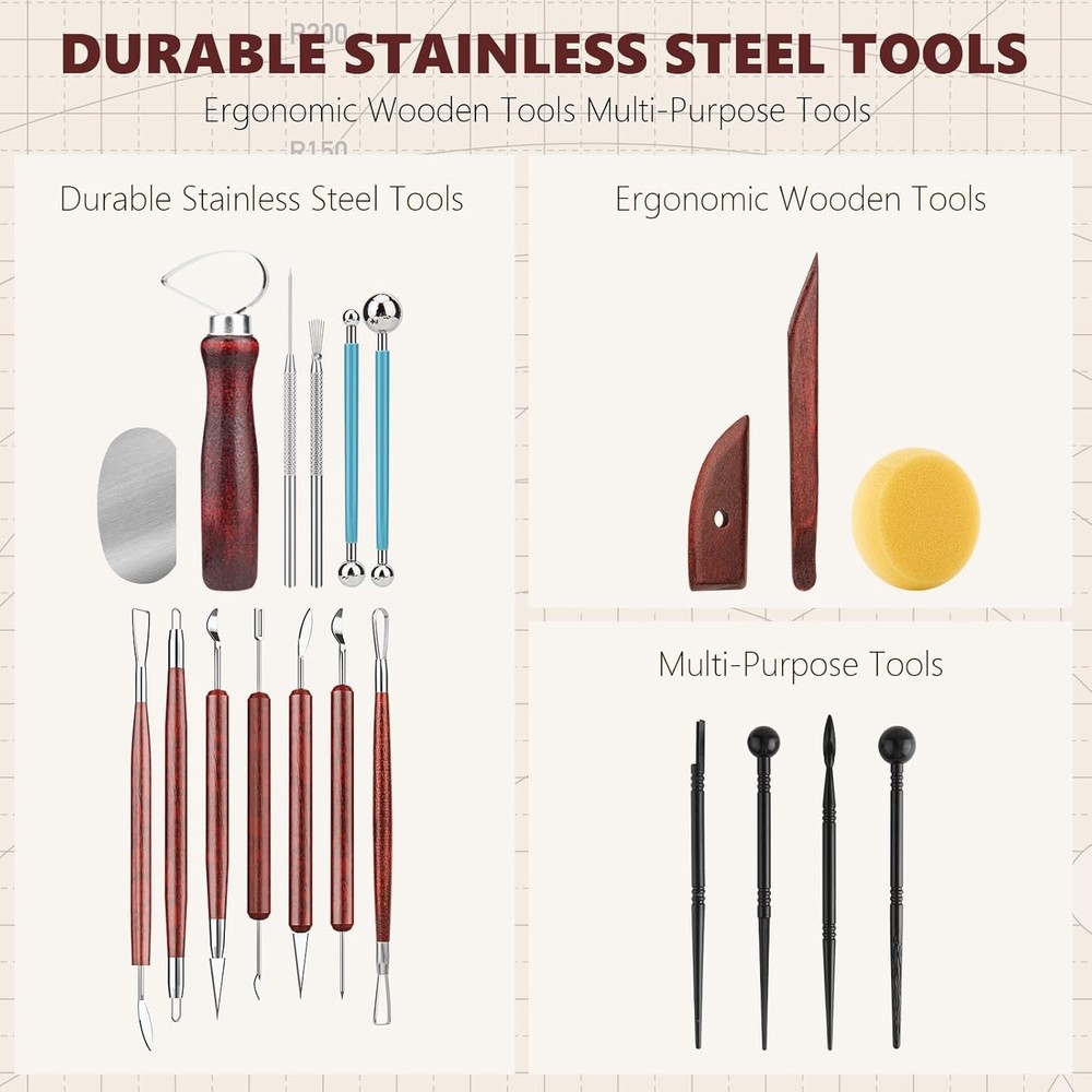 Ceramic Clay Modeling and Pottery Sculpting Tool Kit 23 Piece Set