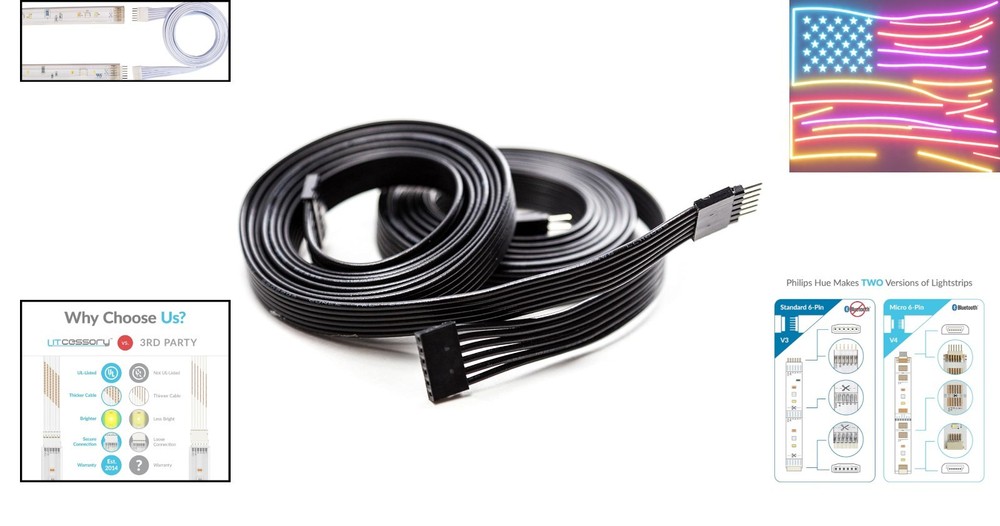 Extension Cable for Philips Hue/WiZ Lightstrip 10ft, 2 Pack, Black - Standard...