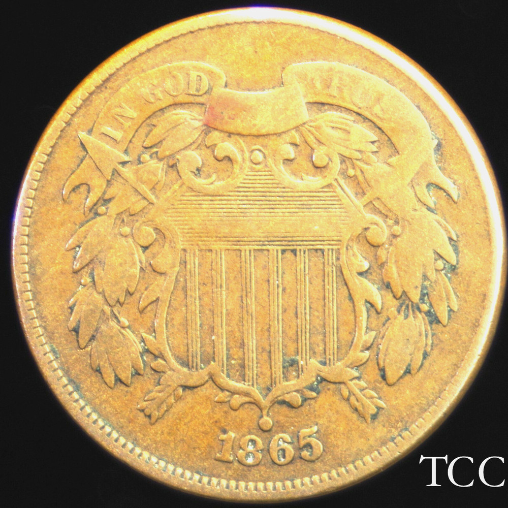 1865 TWO CENT PIECE ~ EXCELLENT ORIGINAL COIN ~ PLAIN 5 ~ TCC