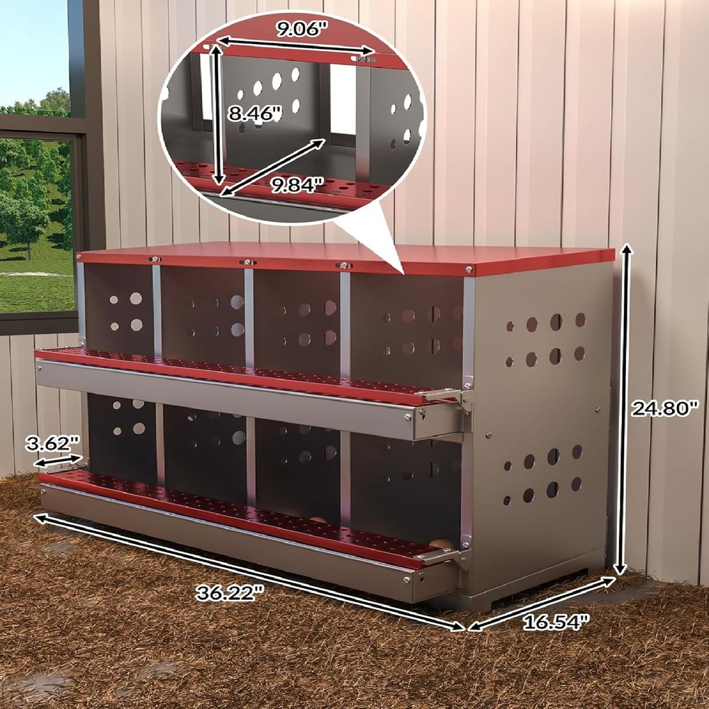 8-Compartment Metal Chicken Nesting Box for Laying Eggs Roll Away Egg Laying Box