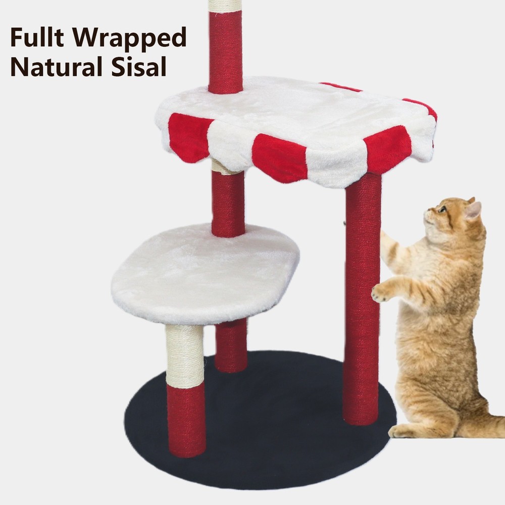 Cat Tree with Cozy Perch & Scratching Posts - Red & White Design Multi NEW