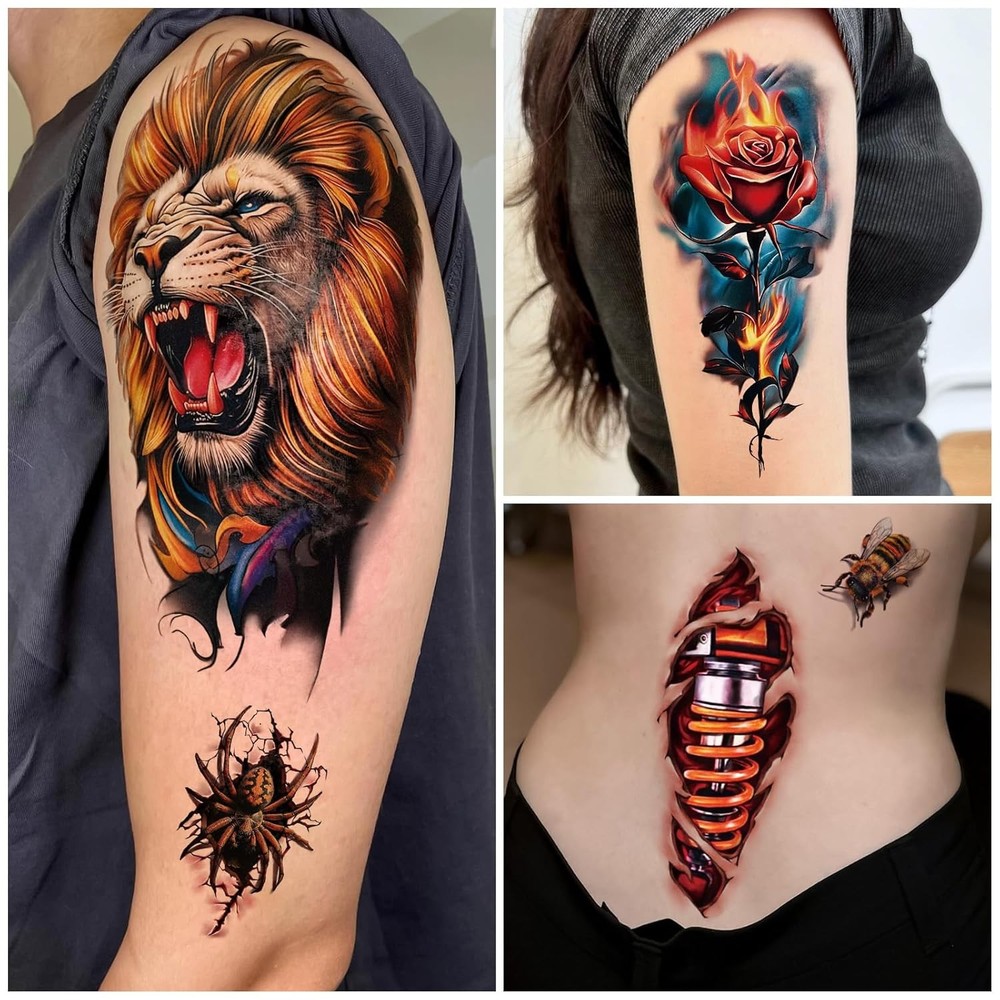 77 Sheets 3D Realistic Temporary Tattoos Adults Kids, Large,