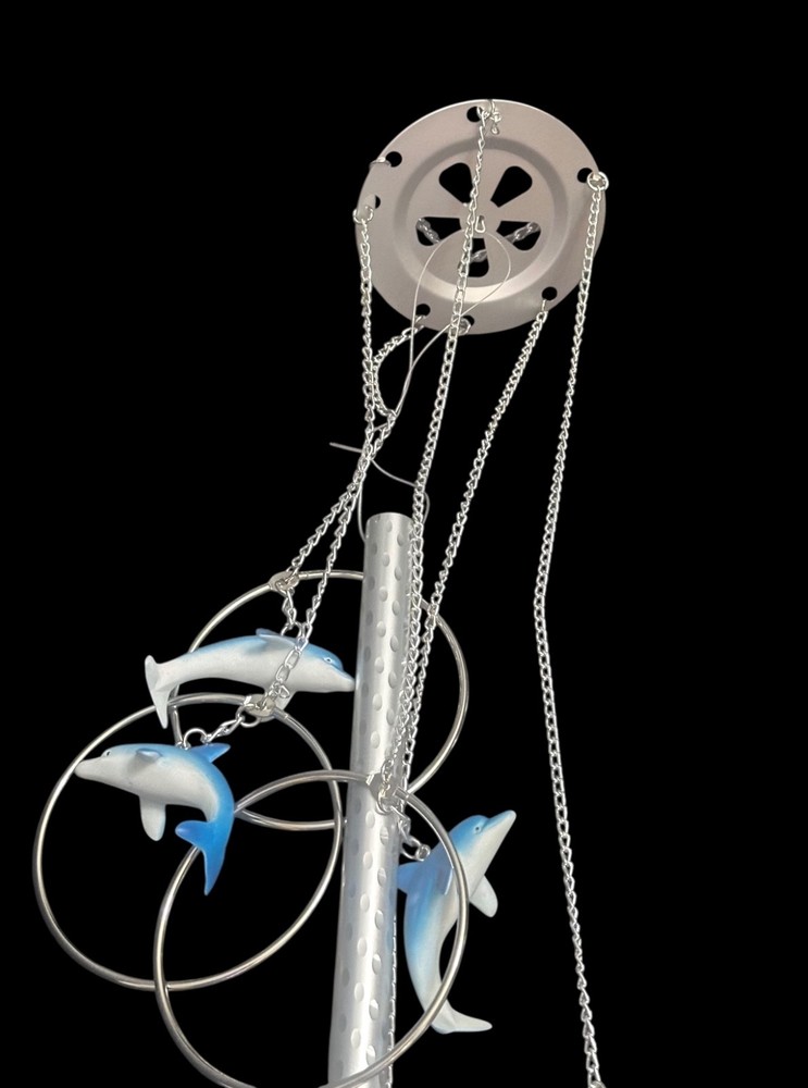 Wind Chime- DOLPHINS- five circles with blue & white dolphins- one chime