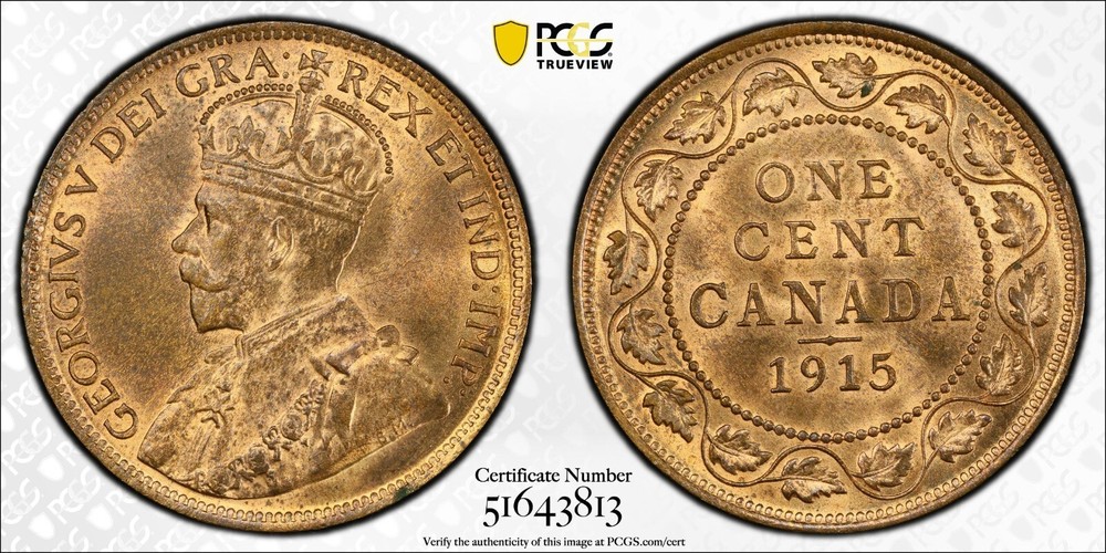 1915 Canada Large Cent - GEM Uncirculated, PCGS MS 65 RB